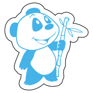 Happy Panda Holding Bamboo Sticker (Baby Blue)